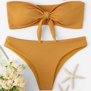 Strapless mustard bikini set with removable paddin